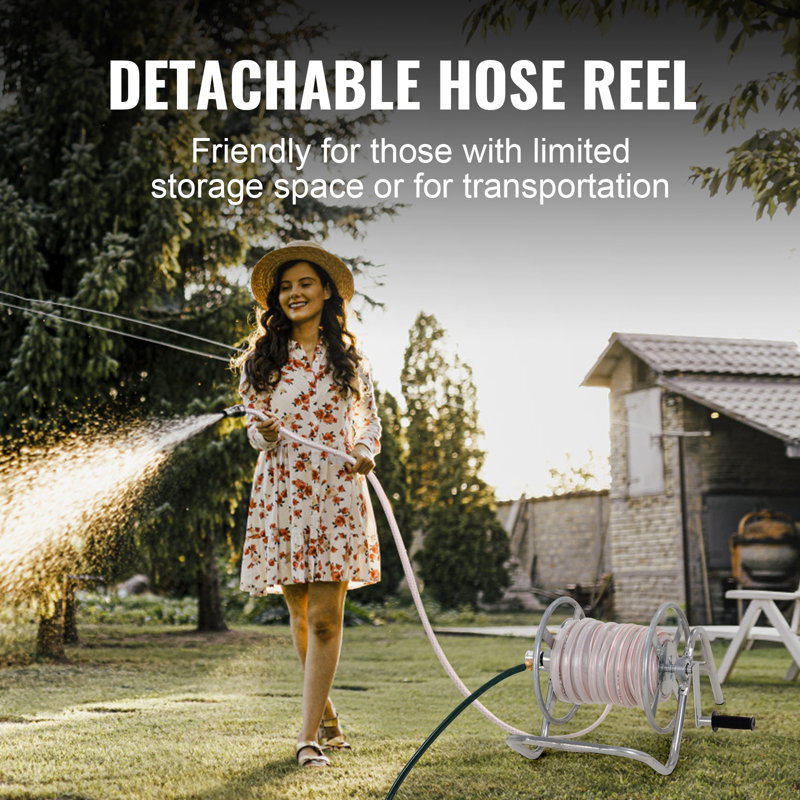 Silver Steel 200 ft. Garden Hose Reel Cart with Manual Crank
