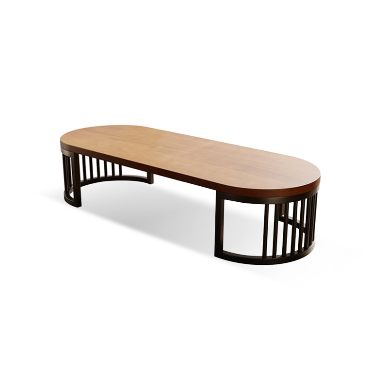 Burlywood + Black Solid Wood + Iron Oval Coffee Table, 13.78" H x 47.24" L x 23.62" W