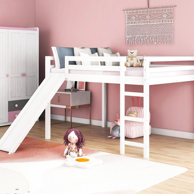 Lit mezzanine en bois massif avec glissade sécurisée en blanc - offrant la tranquillité d'esprit convoitée pour le désir
