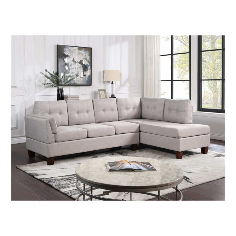 Dalia 97" Light Grey Linen Modern Sectional Sofa with Right Facing Chaise, Light Grey Linen, Right Hand Facing