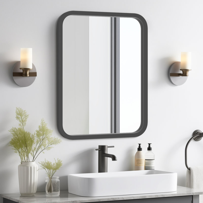 Miroir mural à arc avec cadre en bois, 24 po x 18 po, Noir