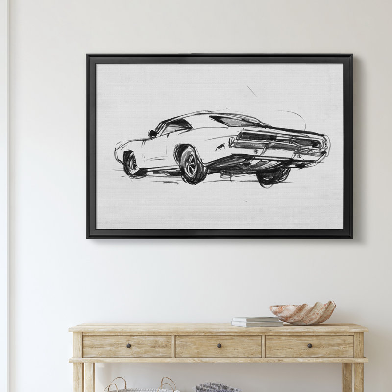 Croquis de voiture classique I - reproduction de cadre photo, Noir, H 22,5 po x l 30,5 po x P 1,5 po
