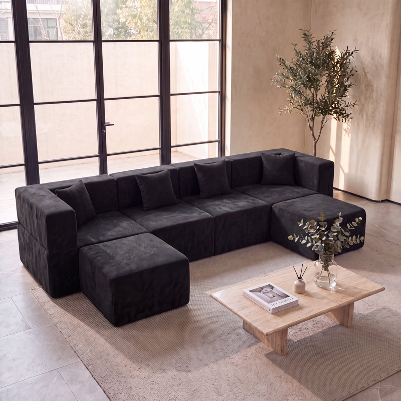 Canapé modulaire en chenille désossé en U / L 130 po avec ensemble de repose-pieds Horgan de Horgan, canapé modulaire en mousse à compression, assise profonde