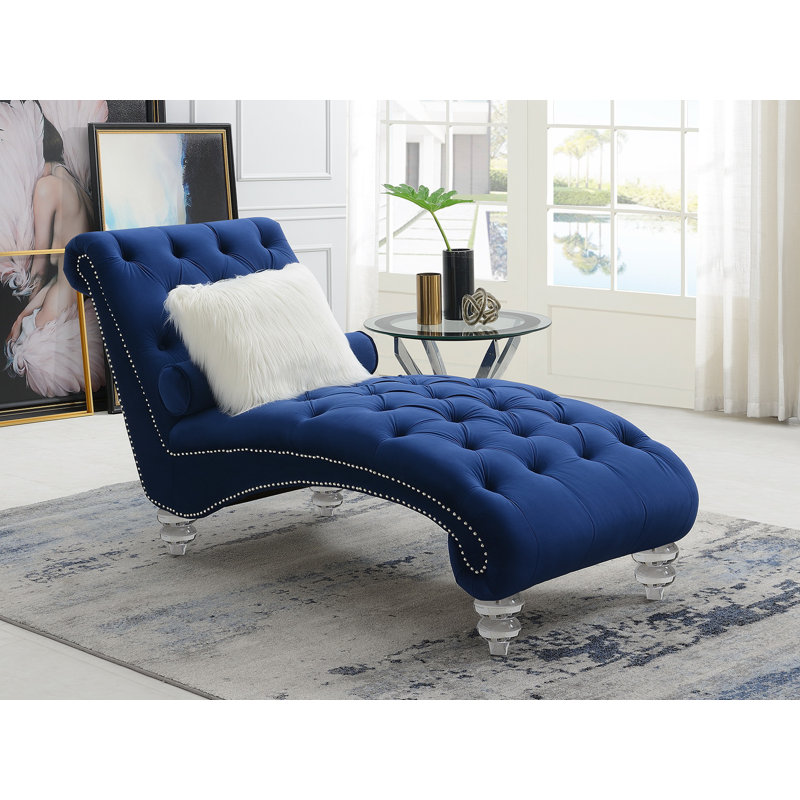 Chaise longue sans accoudoirs capitonnée Trotwood, Bleu marine
