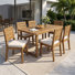 Arlynes Modern Rustic Solid Acacia Wood Outdoor Dining Set with Slatted Table and Cushioned Chairs