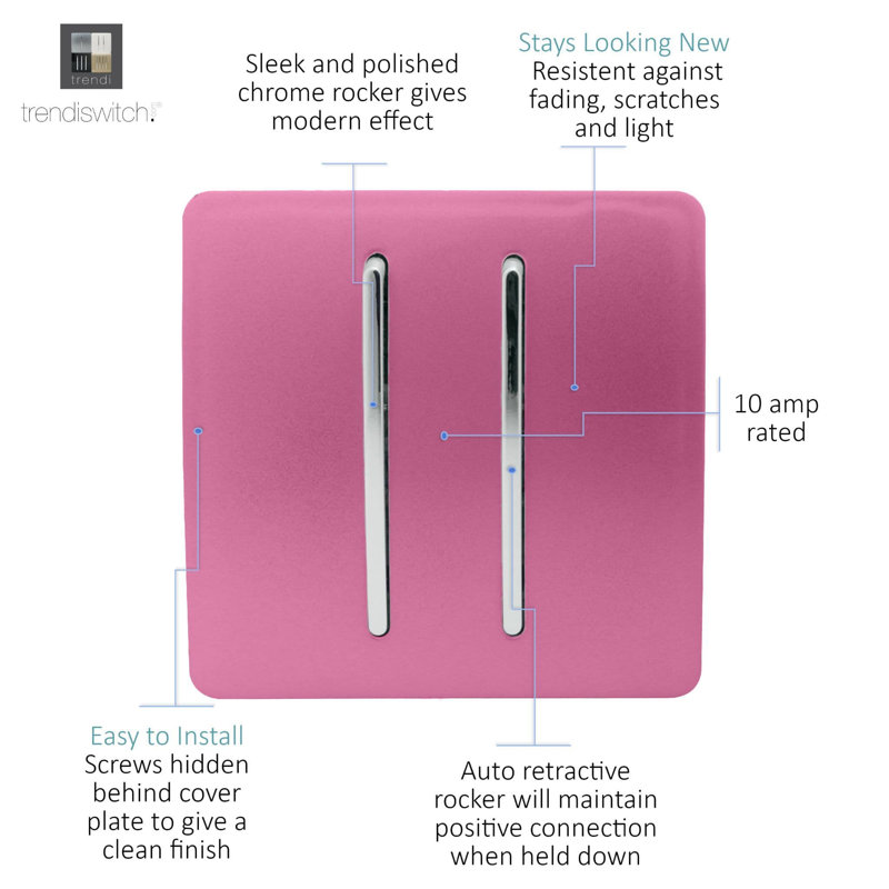Trendi Switch 2 Gang Retractive Doorbell Switch, Pink
