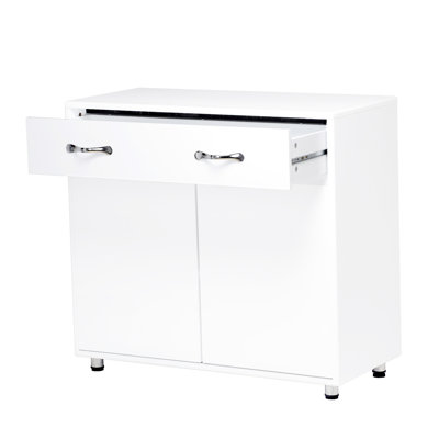 White Two Door Side Table: Multi Cabinet In Living Spaces, Entry, Kitchen, Bedroom. Fine Painting & E1 . Simple And Modern Look. Assembly Required. Safe With Steel Tube Legs Rubber Feet. Smooth Edge