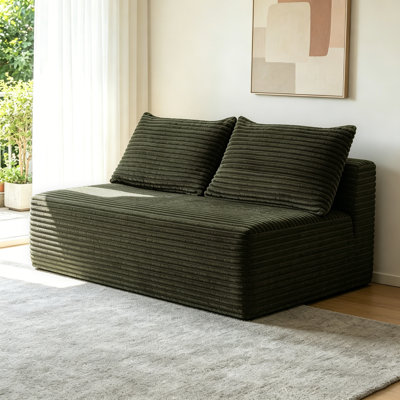 Longue médiane de 58 pouces à 2 places avec porte-gobelet, assortie et flexible, principalement pour le salon.  (Tissu pelucheux) Vert