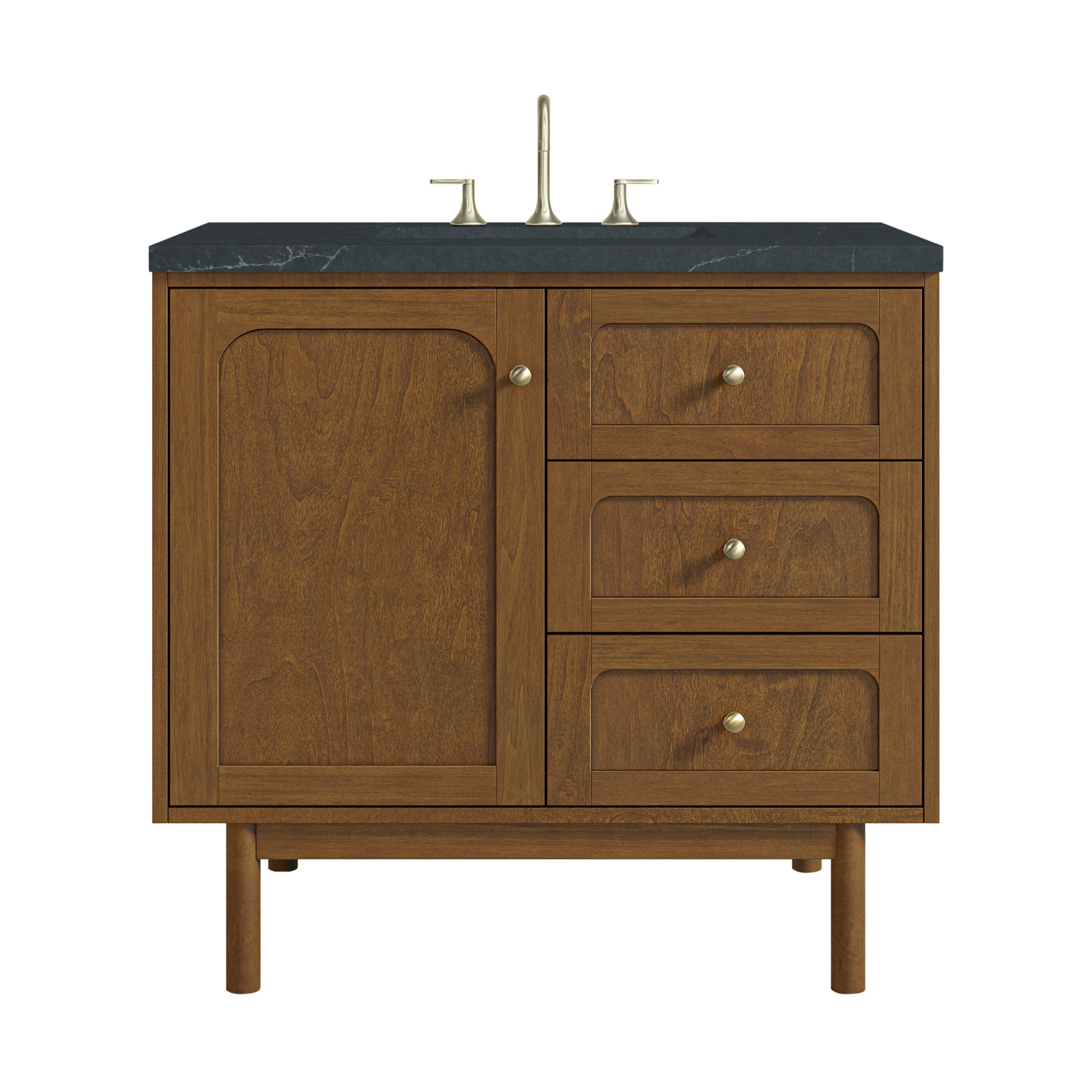 Laurent 36'' W Single Vanity, Charcoal Soapstone, 8" Widespread, Honey Brown