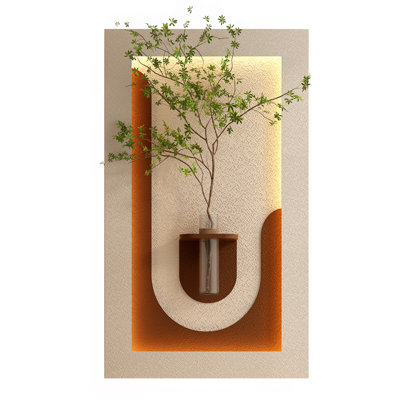 Décoration murale réglable en grès à 3 couleurs avec plantes vertes simulées, sculpture d'art 3D - vase en verre, statue de lapin et bandes lumineuses télécommandées, alimenté par USB pour le salon, la chambre à coucher, le couloir