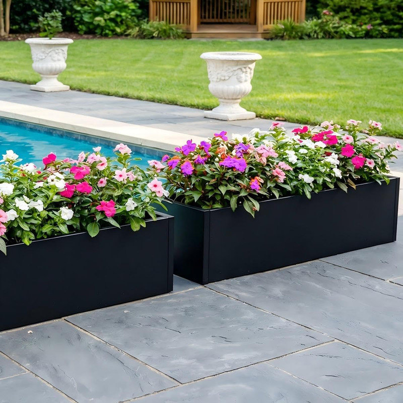 36” Metal Rectangular Galvanized Steel Planter Box, Hanging Window Sill Flower Pot with Drainage Holes, Rust & Weather Resistant Heavy Duty Wall Mount for Indoor Outdoor Plant Decor