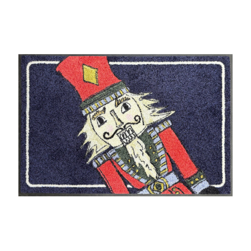 Paillasson antidérapant lavable casse-noisette bleu marine