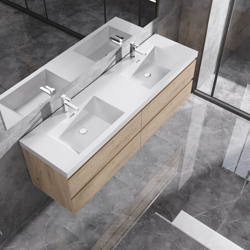 Meuble-lavabo double 72 po Dhruven, Chêne naturel