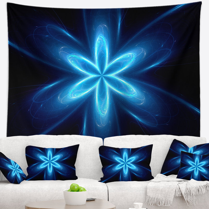 Tapisserie floral à surface fractale bleu brillant space, H 78 po x l 92 po