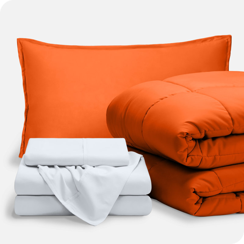 Microfiber Bed-In-A-Bag, Orange/White, Twin Comforter + 4 Additional Pieces