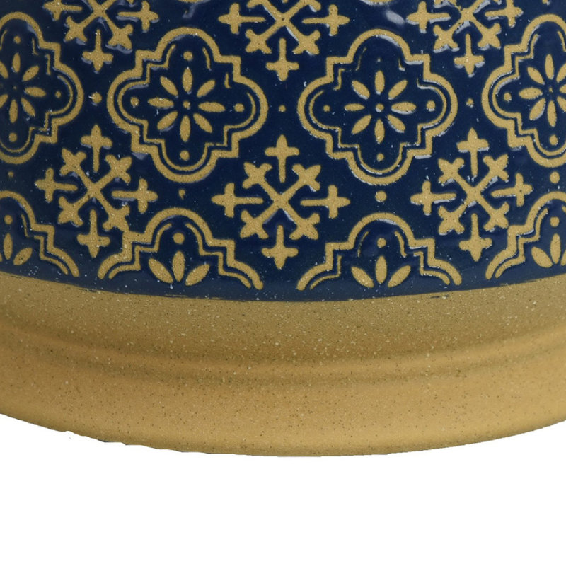 Hea Decorative Planter, Blue Gold Moroccan Pattern Footed Bowl, 10 Inch