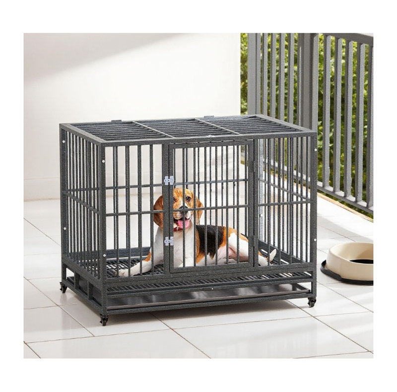 Cage pour chien robuste en métal avec roulettes verrouillables, double porte et trappe supérieure, cage de chenil en acier portable pour chiens pesant jusqu'à 88 lb