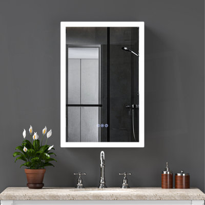 LED Lighted Medicine Cabinet With Mirror, 20*30Inches Bathroom Mirror Cabinet With Lights,Recessed Or Wall Mounted, 3 Colour Temperaturesanti-Fog