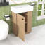 Meuble-lavabo de salle de bain avec lavabo en céramique, armoire de rangement et tablettes ouvertes-1096275697