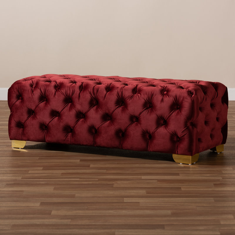 Kylin Velvet Ottoman, Burgundy