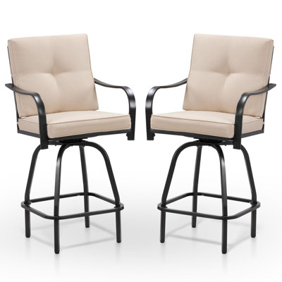 Ensemble de 2 tabourets de bar pivotants d'extérieur avec coussin pour patio et jardin