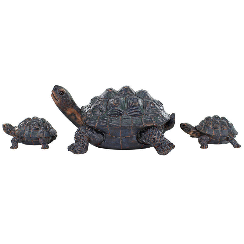Realistic Resin Turtle Family Garden Statues in Dark Brown