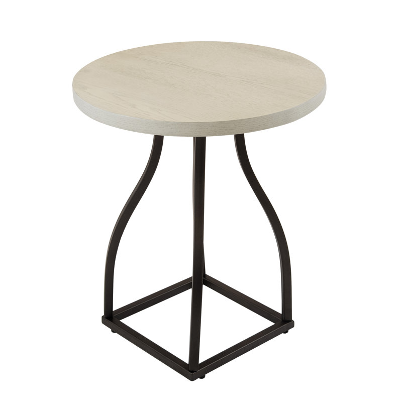 Lindsay 20" Whitewash Round Oak Veneer End Table with Black Metal Base