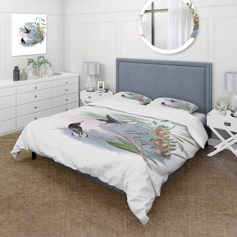 Colibri rétro sur une branche - ensemble de housse de couette traditionnel - microfibre de polyester