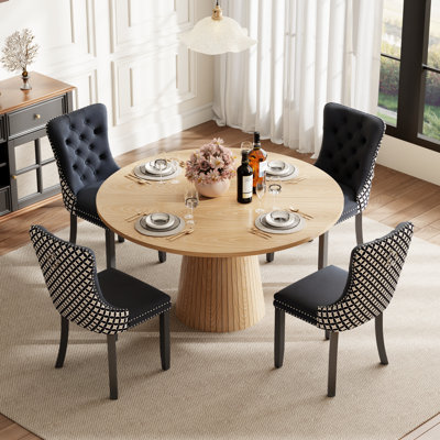 Ensemble de table de salle à manger ronde avec 4 chaises capitonnées rembourrées, ensemble de table de salle à manger de style Mid-Century pour coin-repas de cuisine
