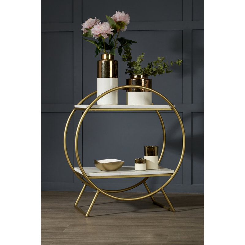 Ahmed Ceramic Table Vase, White/Gold, 20cm H x 18cm W x 18cm D