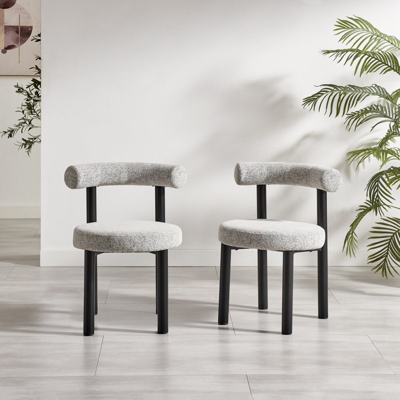 Isla Upholstered Fabric Dining Chairs Black Legs - Bold Sculptural Silhouette Design, Grey