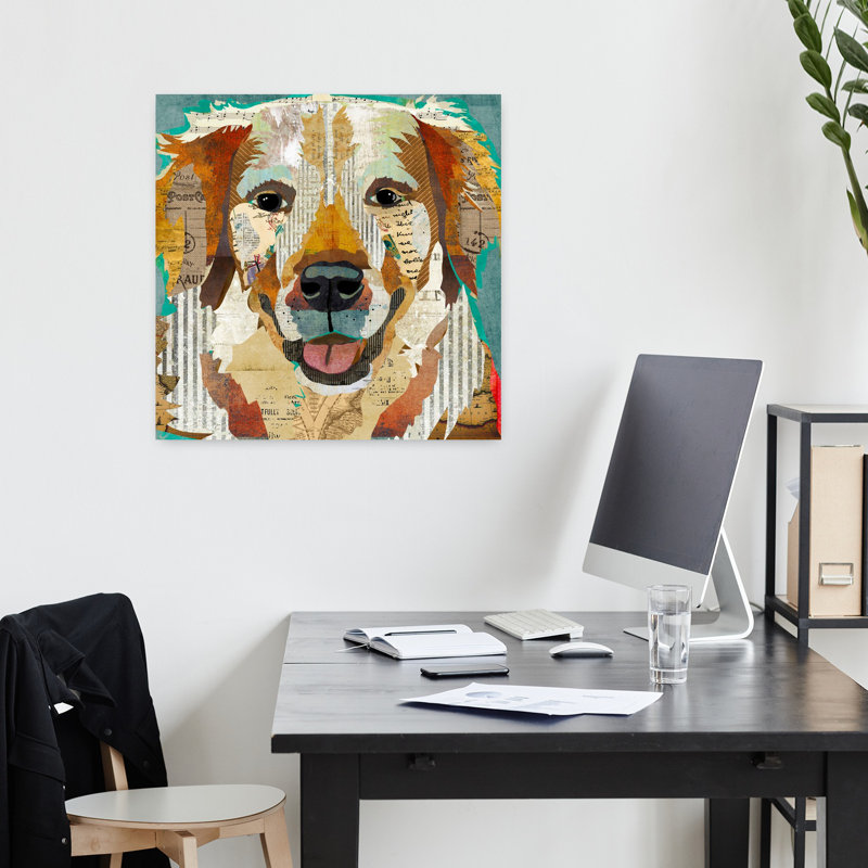 Art contemporain doré pour chien, H 18 po x l 18 po