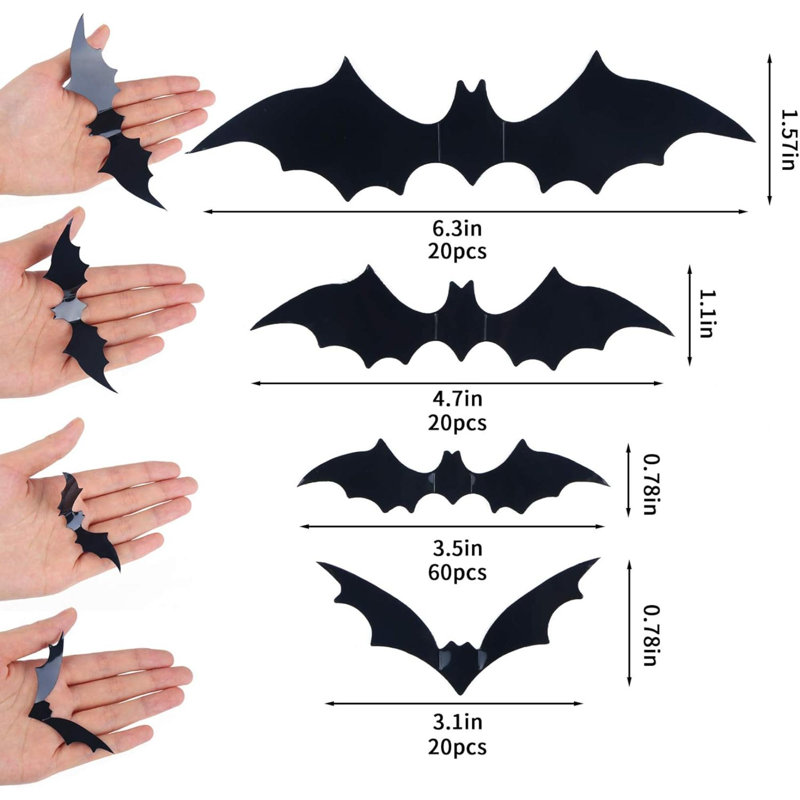 Chauves-souris, 120 pièces 3D autocollants de décoration d'Halloween pour la décoration intérieure