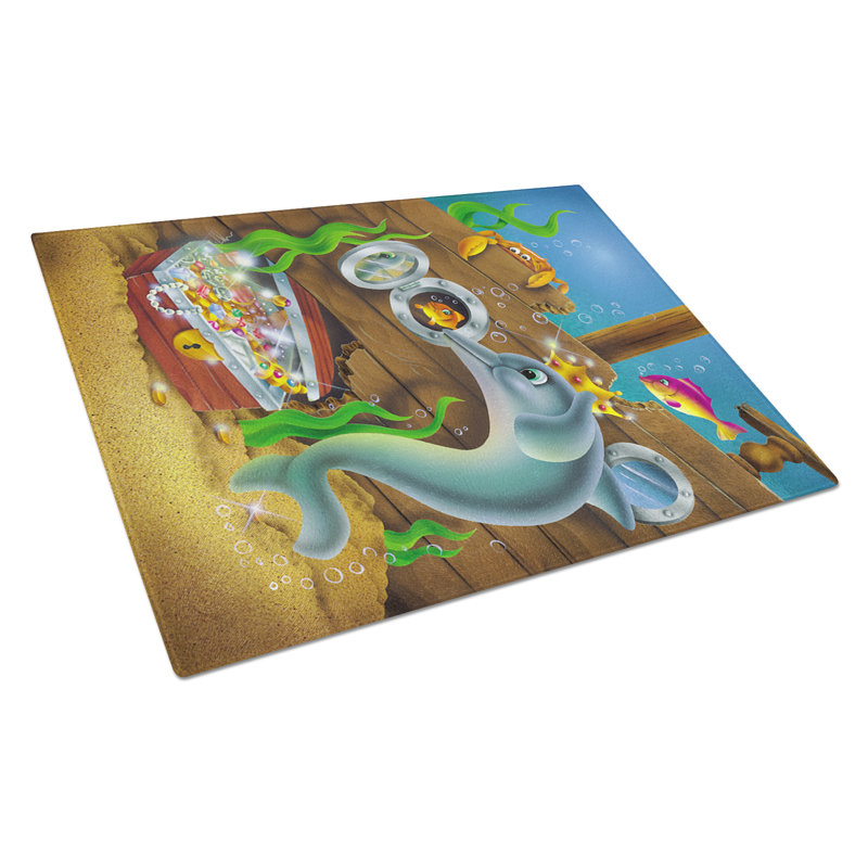 Tempered Glass Dolphins Treasure Chest Cutting Board