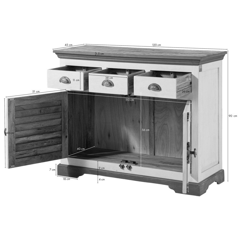 Toulouse 120cm Solid Wood Sideboard, Lacquered White