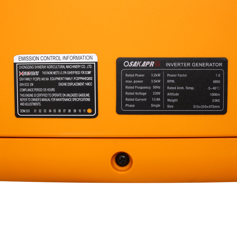 Génératrice à onduleur portable de 3500 watts, alimentée au gaz avec capteur de CO, conforme à l'EPA, légère et silencieuse pour la maison de secours, le camping, le véhicule récréatif, la remorque - 3500W de pointe / 3200W de fonctionnement