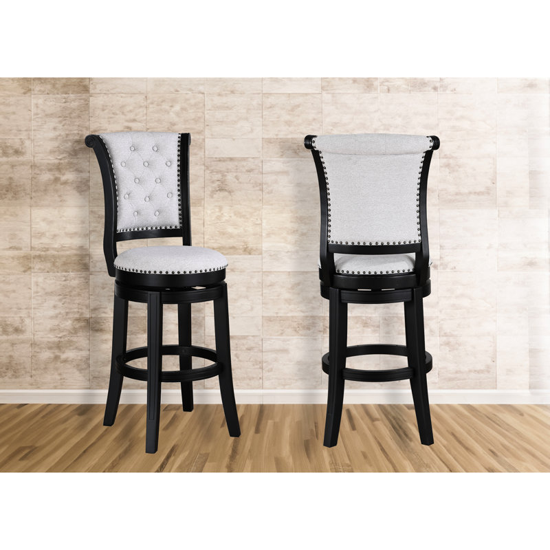 Chaises pivotantes à hauteur de comptoir 2 pièces, sièges rembourrés et fabrication stable en bois pour les tabourets de pub avec base de revêtement en tissu