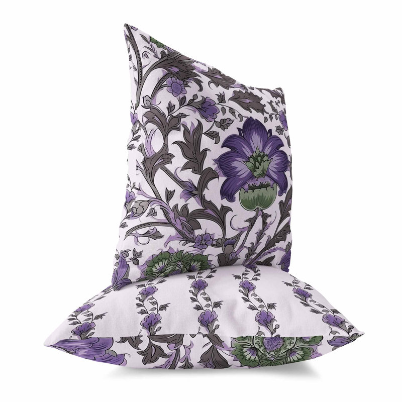 Coussin Mughal Era Garden Treasures Broadcloth, Gris / lavande, H 20 po x l 20 po