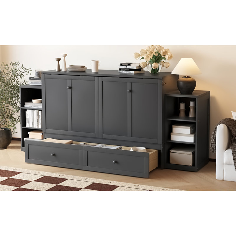 Lits grand format peu encombrants, bois aggloméré, gris foncé moderne pour les chambres compactes