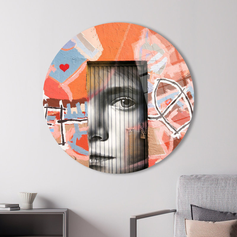 Grand art mural en verre avec art de rue graffiti coloré, idéal pour un café et une maison, H 31,5 po x l 31,5 po