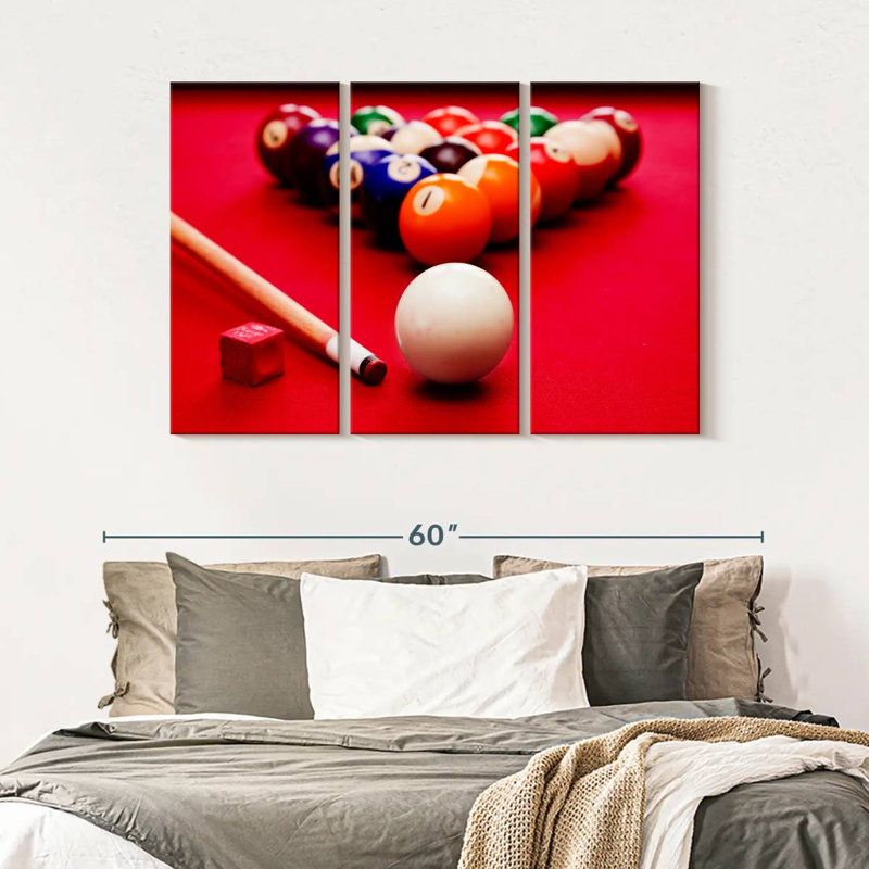 «Table de billard», 3 pièces sur toile, H 32 po x l 50 po x P 1,25 po
