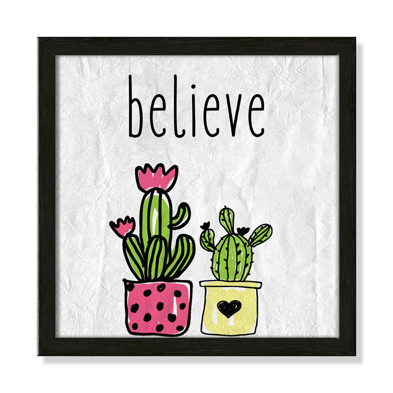 Cactus B, art encadré, 12" H x 12" W x 1.18" D, Encadré de boîte noir