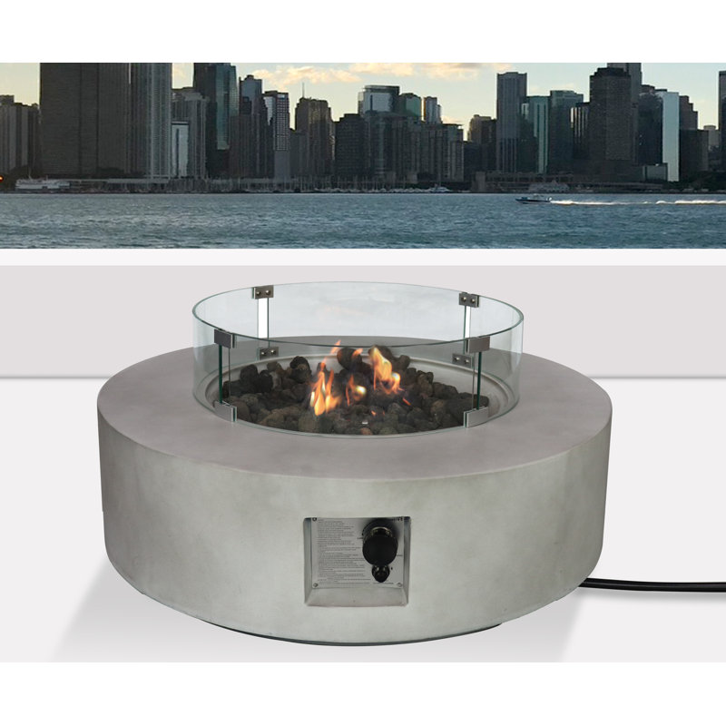 Abigale Round Propane Fire Pit Table, Concrete