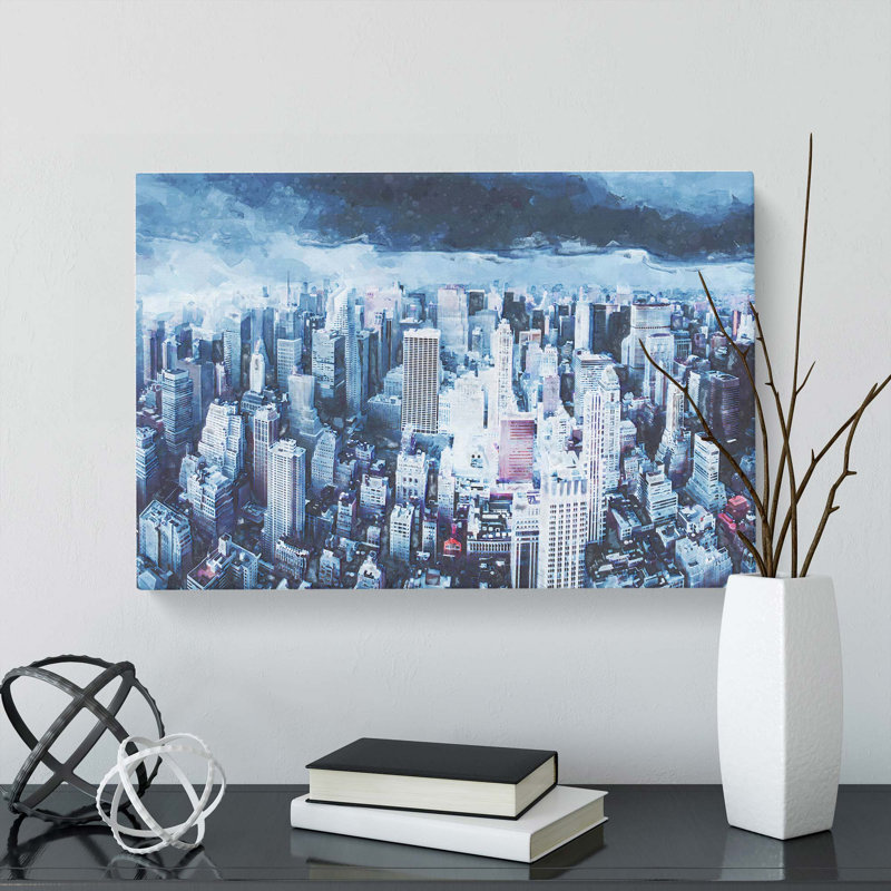 Moody New York City Skyline In Abstract - Wrapped Canvas, 50cm H x 76cm W x 3cm D