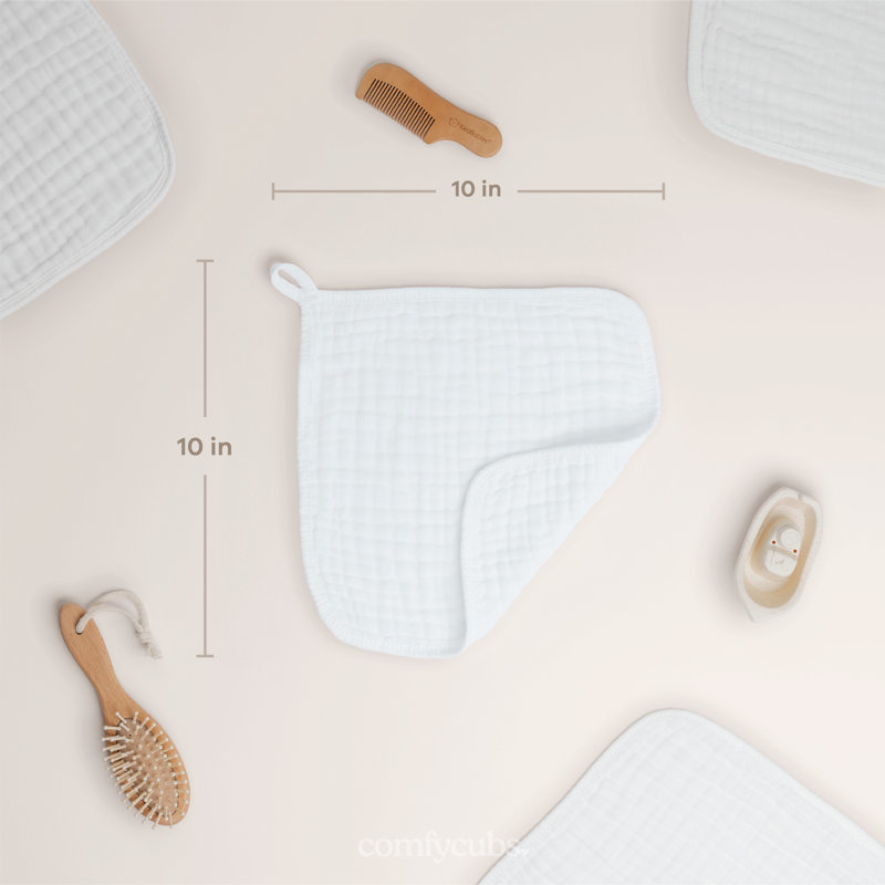 Comfy Cubs Muslin Baby Washcloths - Soft 6-Layer Cotton Wash Cloths for Sensitive Skin - 10"x10" Large, Gentle, Absorbent Infant Essentials