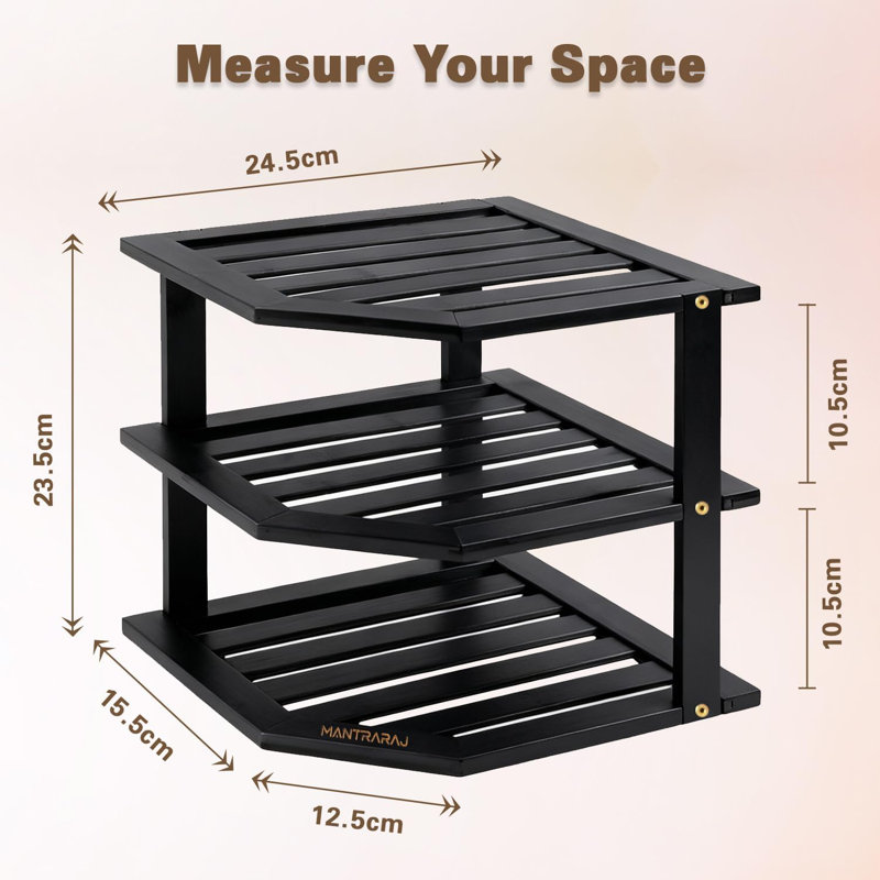 3 Tier Bamboo Corner Shelf Rack Unit Kitchen Storage Organiser Black