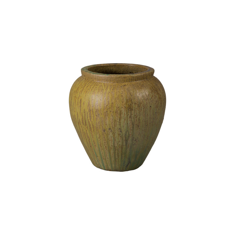Distressed Antique Ceramic Round Planter with Drainage Hole, 14" H x 14" W x 14" D