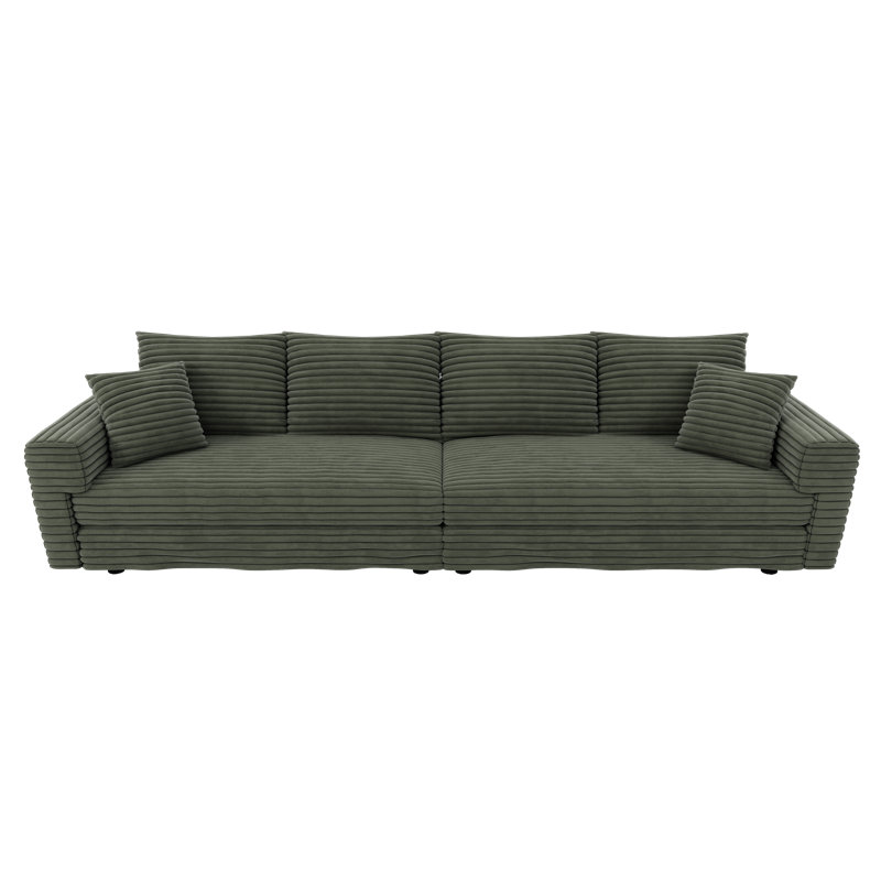 Almonte 103'' Extra-Long Modular Sofa with Chaise Conversion and 2 Throw Pillows, Green
