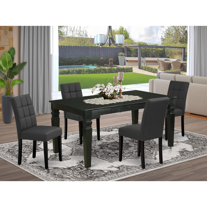 Ensemble de table de salle à manger 5 pièces comprenant une table de cuisine et 4 chaises en bois de polyester gris foncé avec dossier élégant - finition noire