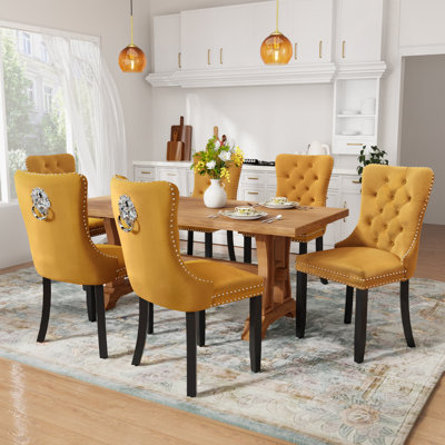 Velvet Upholstered Nailhead Dining Chairs Side Chairs Set of 6